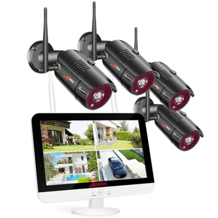 ANRAN 4CH 1080P 1TB HDD Wireless Wi-Fi NVR 4pcs Indoor/Outdoor Security Camera System – Black